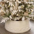 1pc Knitted Christmas Tree Collar, Cream Cross Diamond Edge Coarse Twisted Flower Knitted Christmas Tree Collar, Farmhouse Country Tree Ring Tree Skirt Used for Christmas Home Decoration, Christmas Holiday Parties, Home, Gard House Of Avana [[SKU:HOA-XMS-019]]
