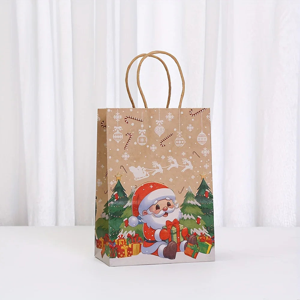 12pcs Christmas Theme Gift Wrapping Bags Set, Kraft Paper Party Favor Tote Bag with Santa Claus, Cookie for Man, Snowman & Reindeer Designs, Material for Holiday Presents, Gift Bags Christmas, Christmas Gift Bags Bulk, Boxes House Of Avana [[SKU:HOA-STO-039]]