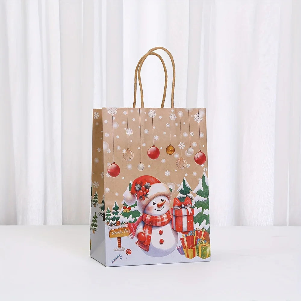 12pcs Christmas Theme Gift Wrapping Bags Set, Kraft Paper Party Favor Tote Bag with Santa Claus, Cookie for Man, Snowman & Reindeer Designs, Material for Holiday Presents, Gift Bags Christmas, Christmas Gift Bags Bulk, Boxes House Of Avana [[SKU:HOA-STO-039]]