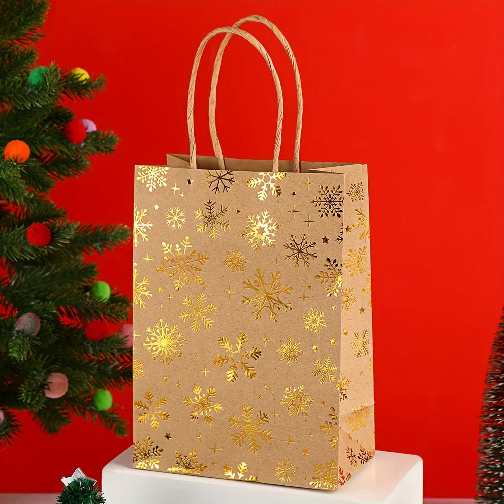 10 Christmas gift bags/hot stamping and hot stamping process/hard kraft paper material/cartoon Christmas tree reindeer snowflake pattern/gift bag holiday party kraft paper gift bags/Christmas party supplies/Christmas/Festive House Of Avana