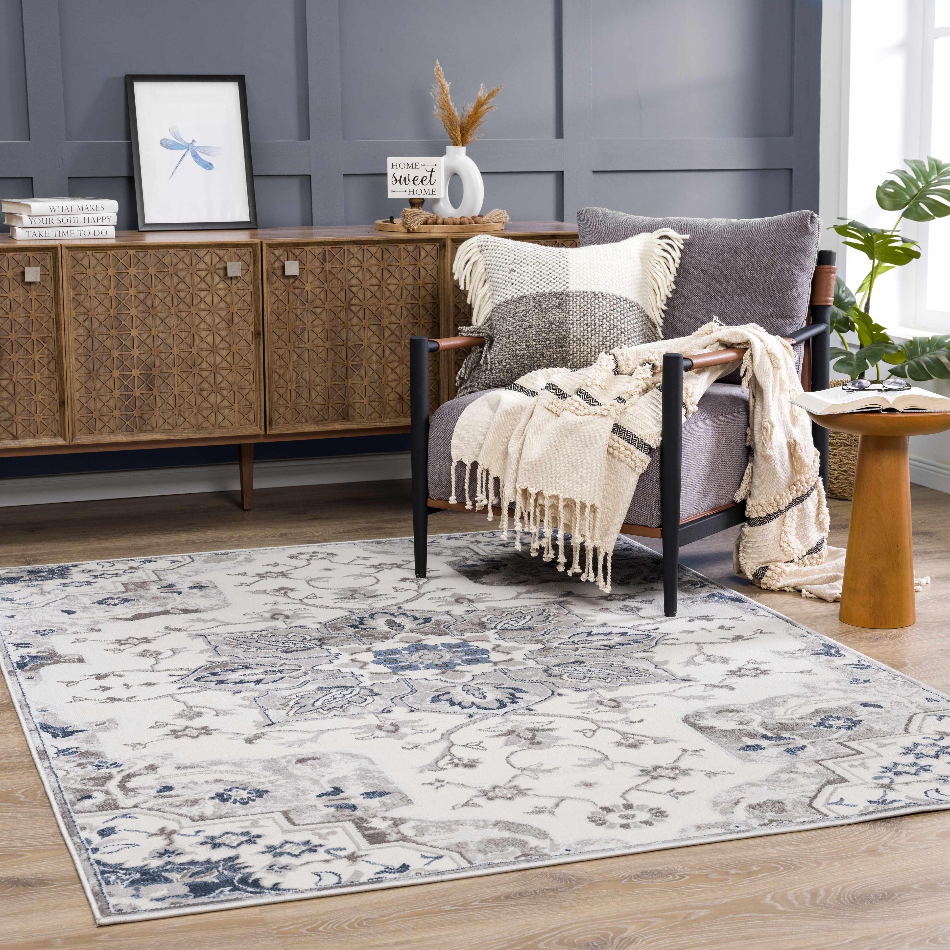 Calum Blue & Gray Area Rug Hauteloom