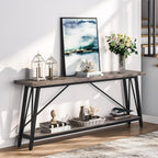 Heavy Duty 70-inch Industrial Grey Wood Top Sofa Table with Black Metal Frame