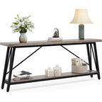 Heavy Duty 70-inch Industrial Grey Wood Top Sofa Table with Black Metal Frame