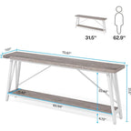 Heavy Duty 70-inch Industrial Grey Wood Top Sofa Table with White Metal Frame