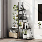 LIZHOUMIL 4-Tier Modern Boat-Shaped Bookshelf - Space-Saving Narrow Wooden & Metal Storage Shelf Organizer with Sturdy PB Board, Black Home Decor for Living Room, Bedroom, Office, Bookshelf Furniture, Bedroom Bookshelf, Conte House Of Avana
