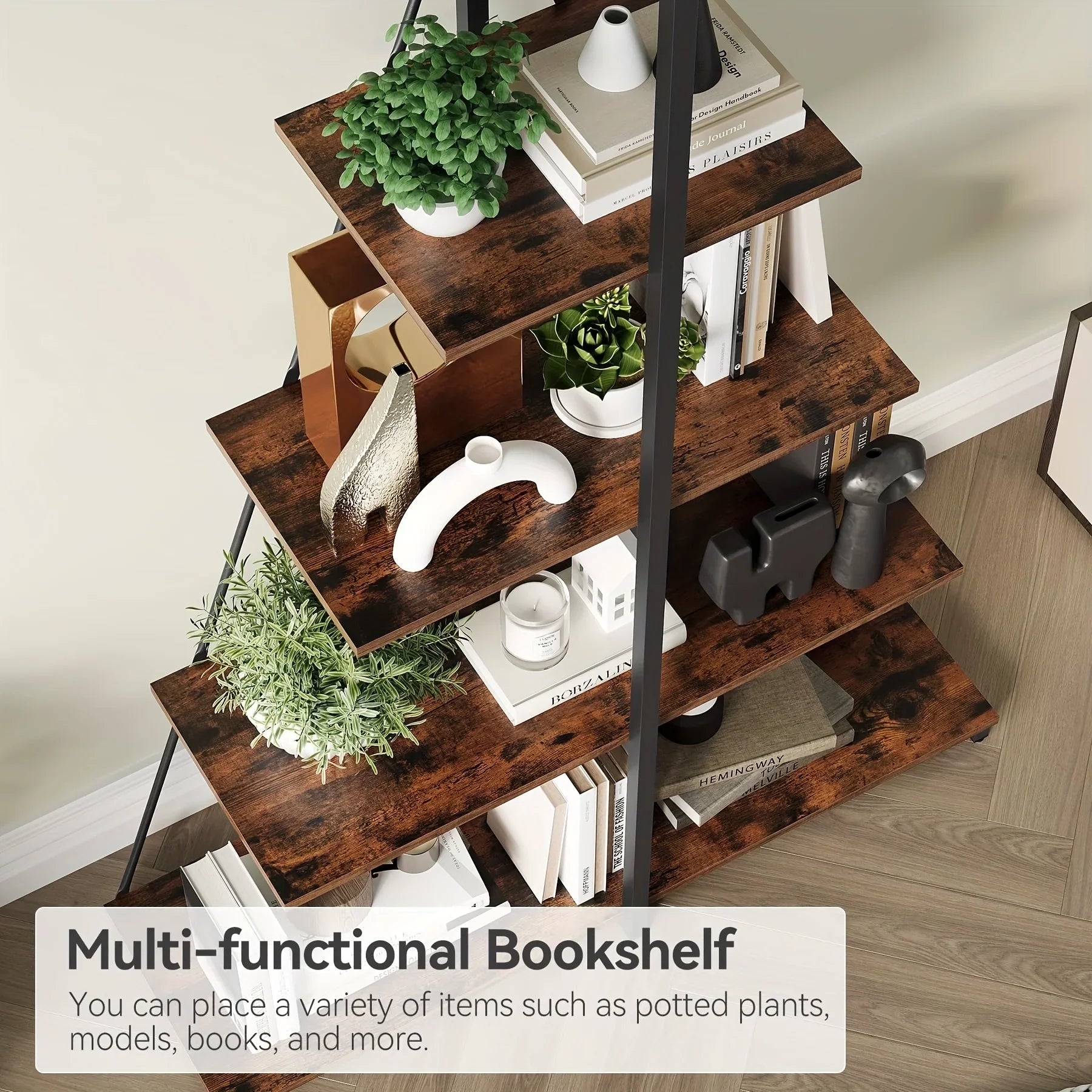 LIZHOUMIL 4-Tier Modern Boat-Shaped Bookshelf - Space-Saving Narrow Wooden & Metal Storage Shelf Organizer with Sturdy PB Board, Black Home Decor for Living Room, Bedroom, Office, Bookshelf Furniture, Bedroom Bookshelf, Conte House Of Avana