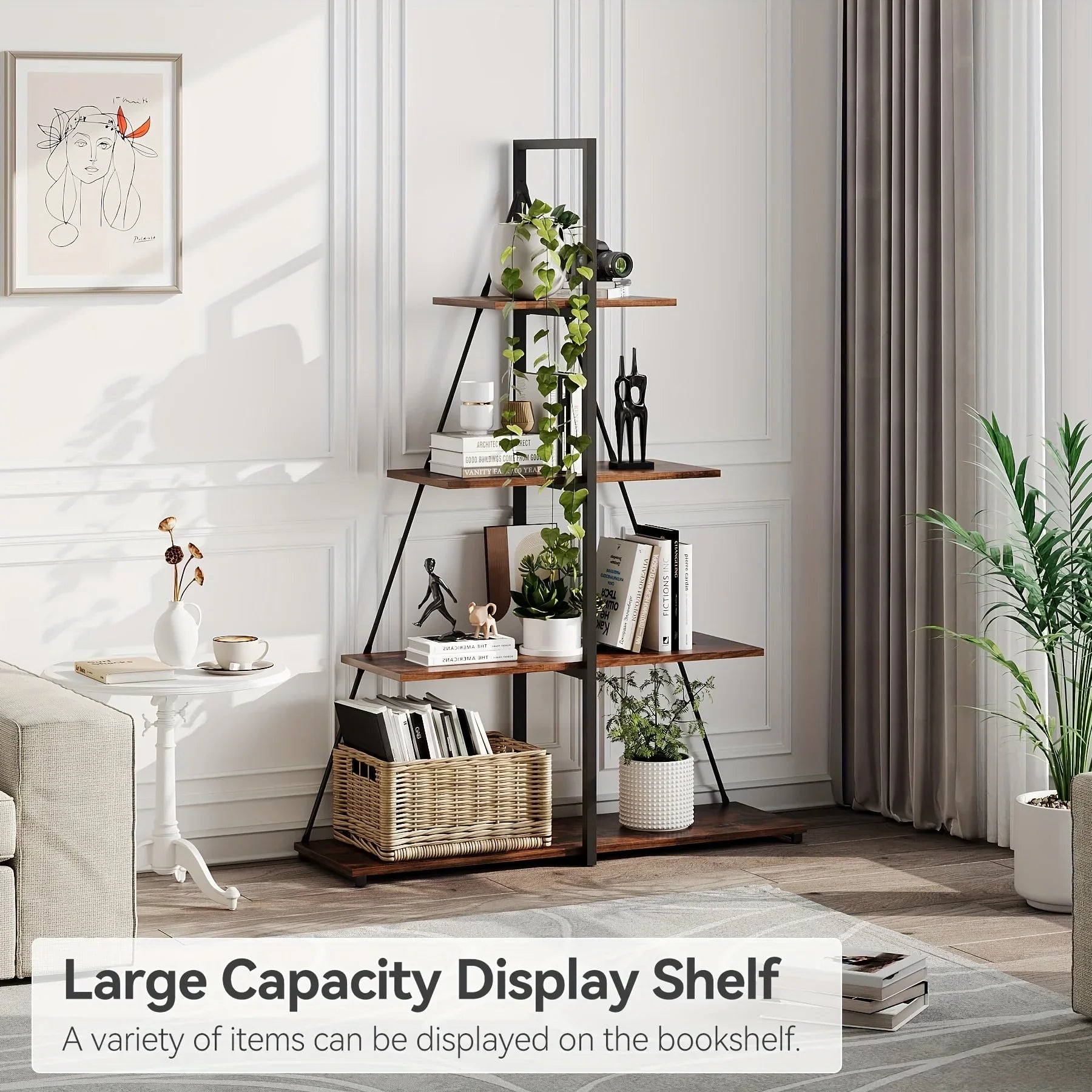 LIZHOUMIL 4-Tier Modern Boat-Shaped Bookshelf - Space-Saving Narrow Wooden & Metal Storage Shelf Organizer with Sturdy PB Board, Black Home Decor for Living Room, Bedroom, Office, Bookshelf Furniture, Bedroom Bookshelf, Conte House Of Avana