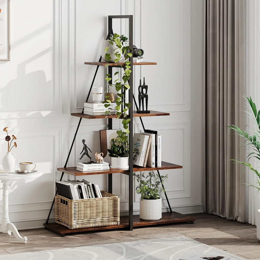 LIZHOUMIL 4-Tier Modern Boat-Shaped Bookshelf - Space-Saving Narrow Wooden & Metal Storage Shelf Organizer with Sturdy PB Board, Black Home Decor for Living Room, Bedroom, Office, Bookshelf Furniture, Bedroom Bookshelf, Conte House Of Avana