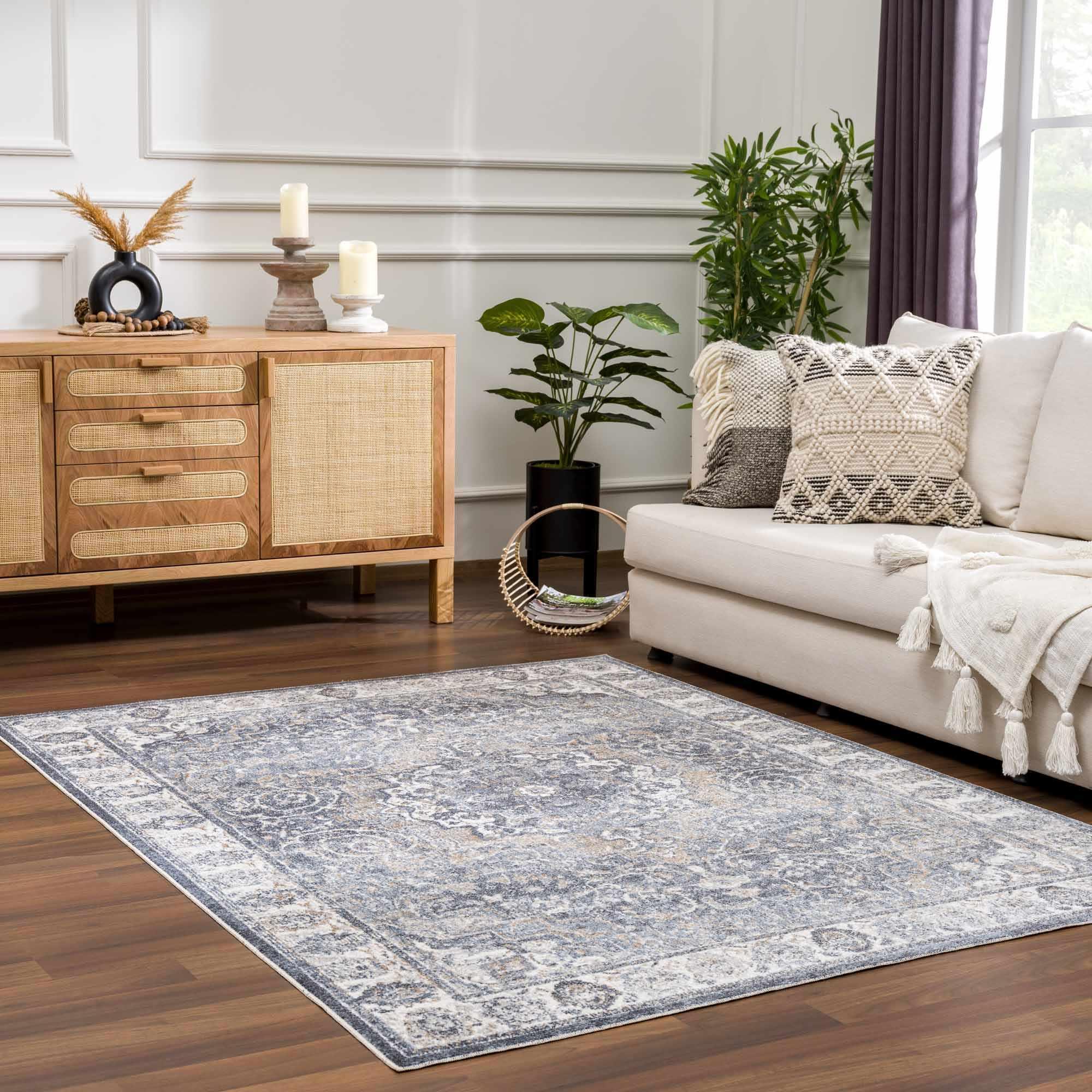 Aurum Blue Washable Area Rug Hauteloom