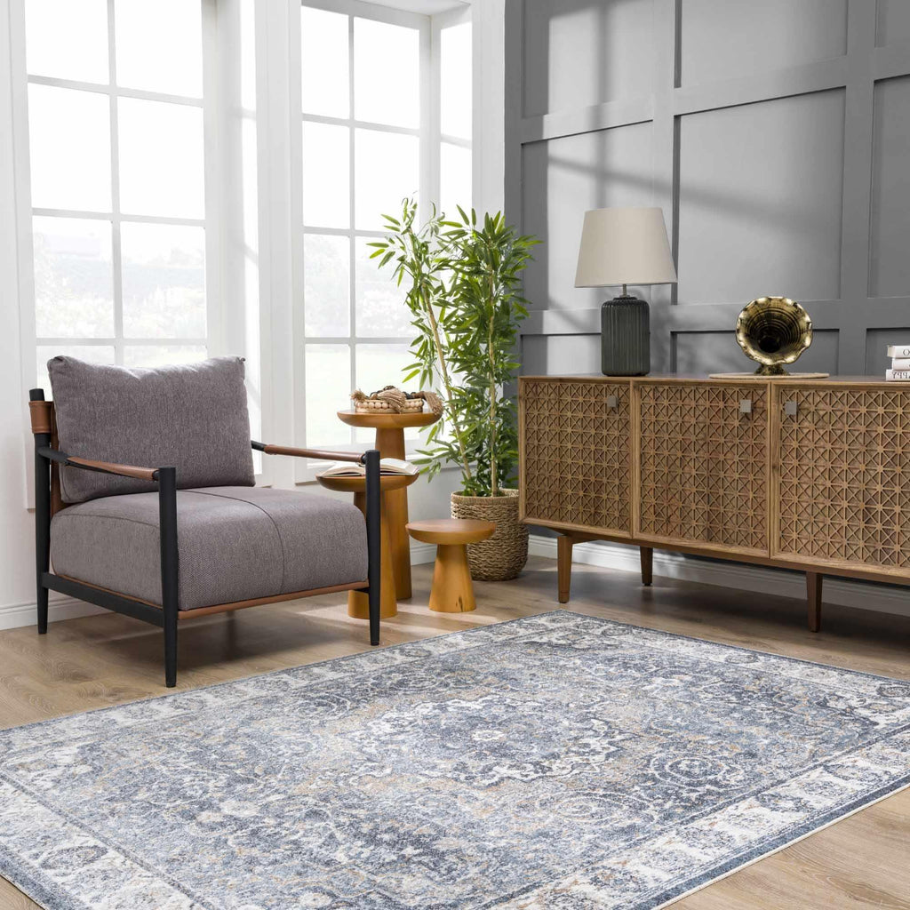 Aurum Blue Washable Area Rug Hauteloom