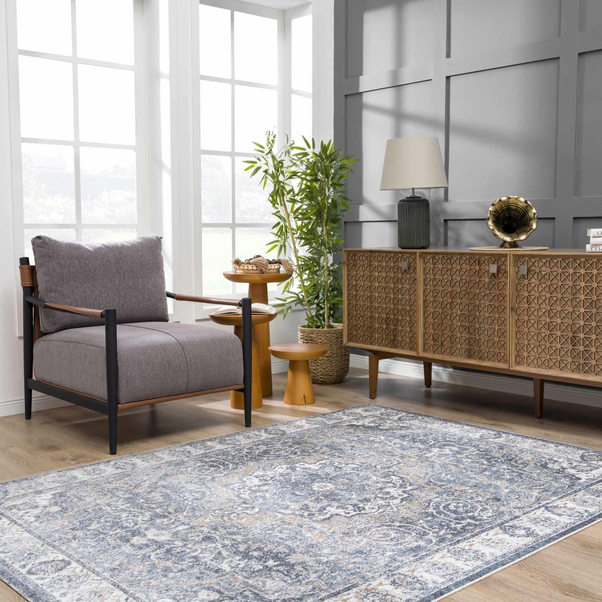 Aurum Blue Washable Area Rug Hauteloom