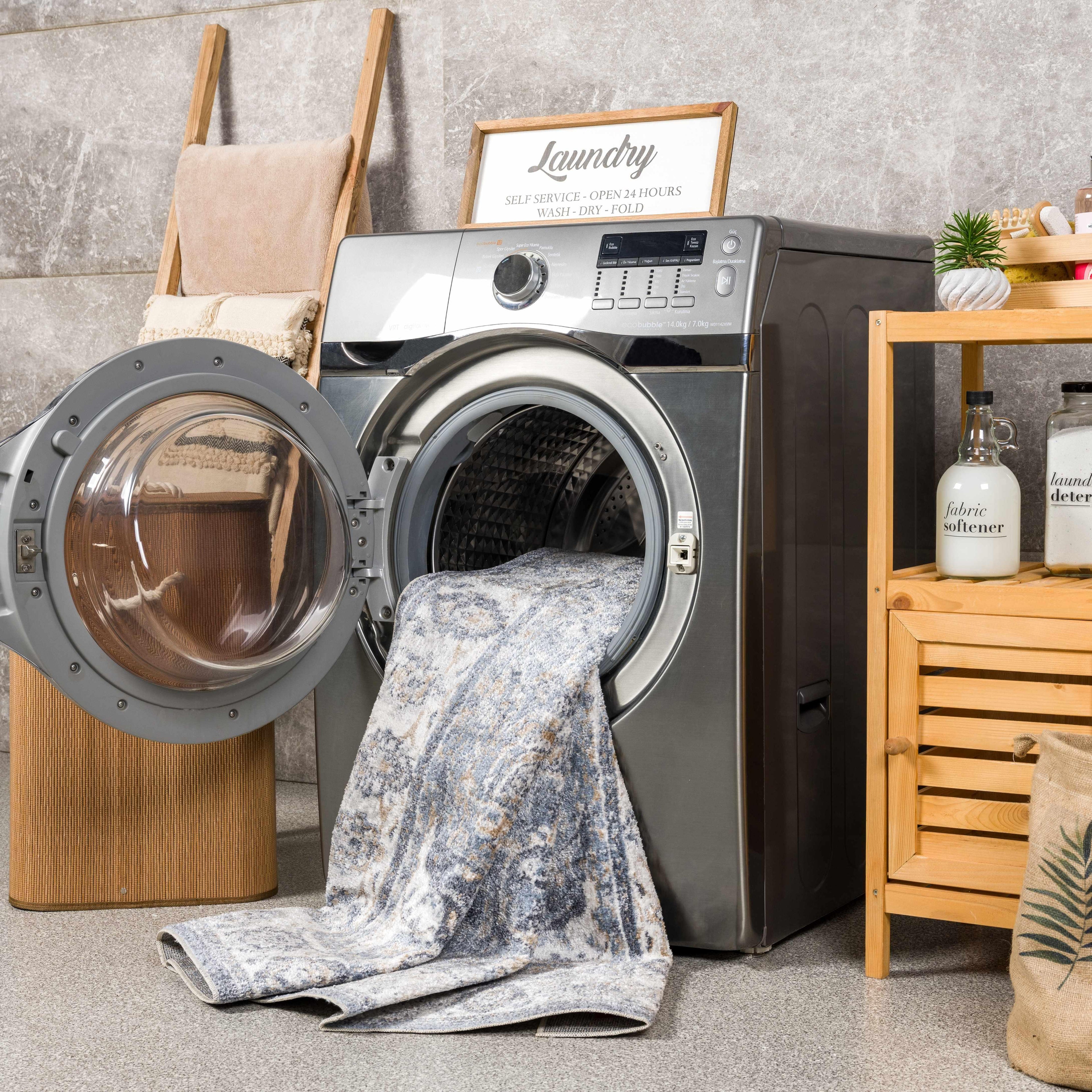 Aurum Blue Washable Area Rug Hauteloom