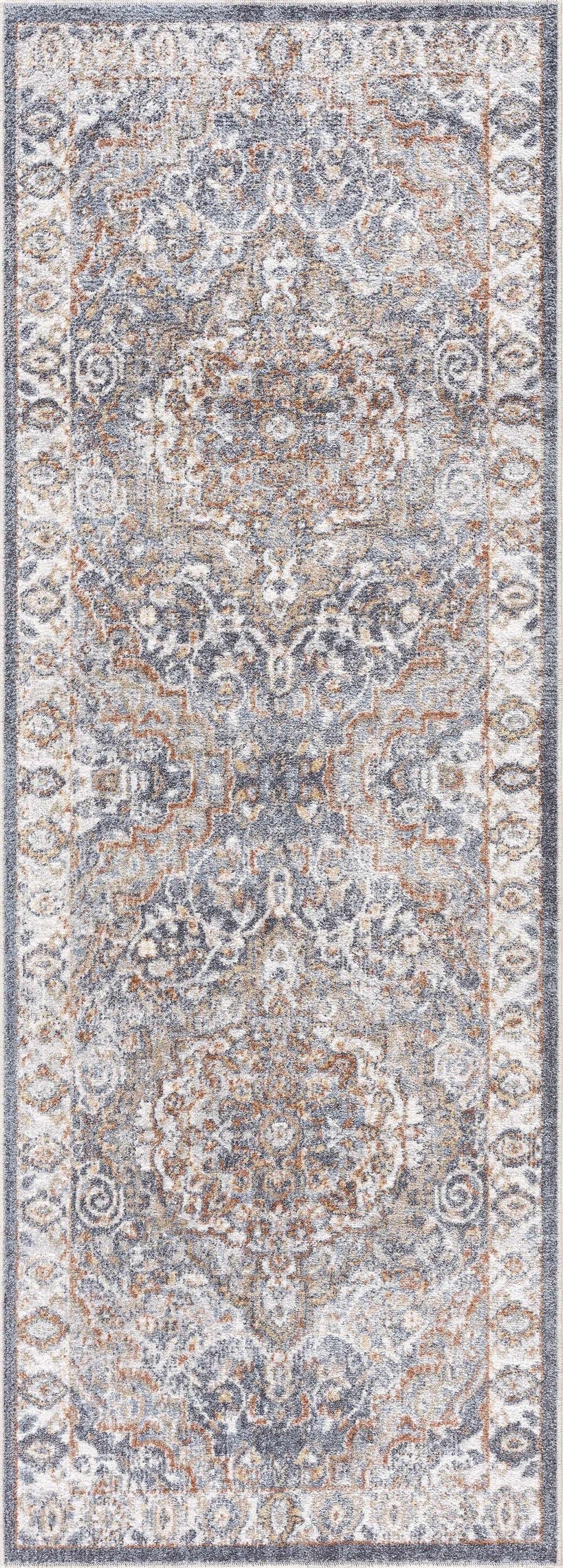 Aurum Blue & Beige Washable Area Rug Hauteloom