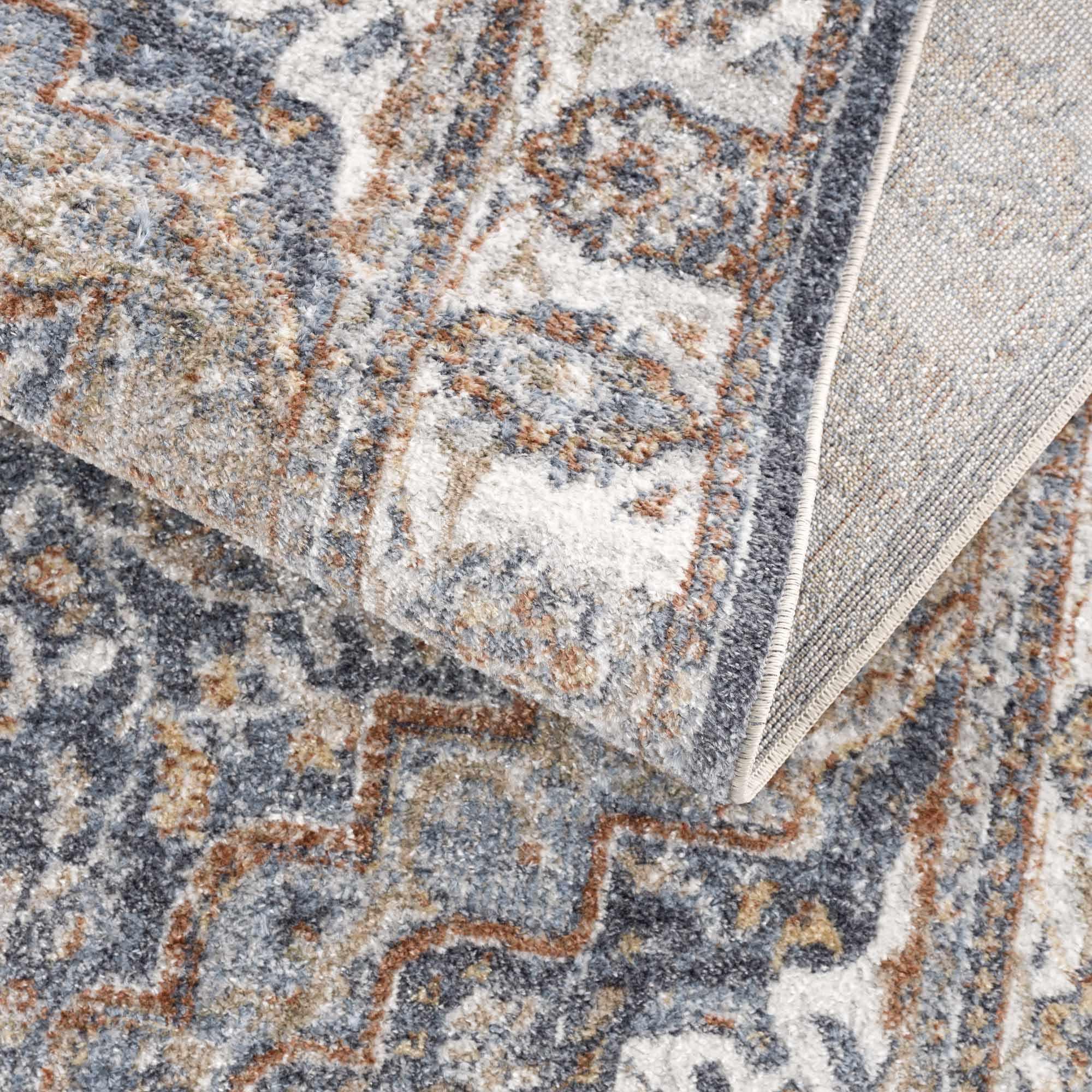 Aurum Blue & Beige Washable Area Rug Hauteloom