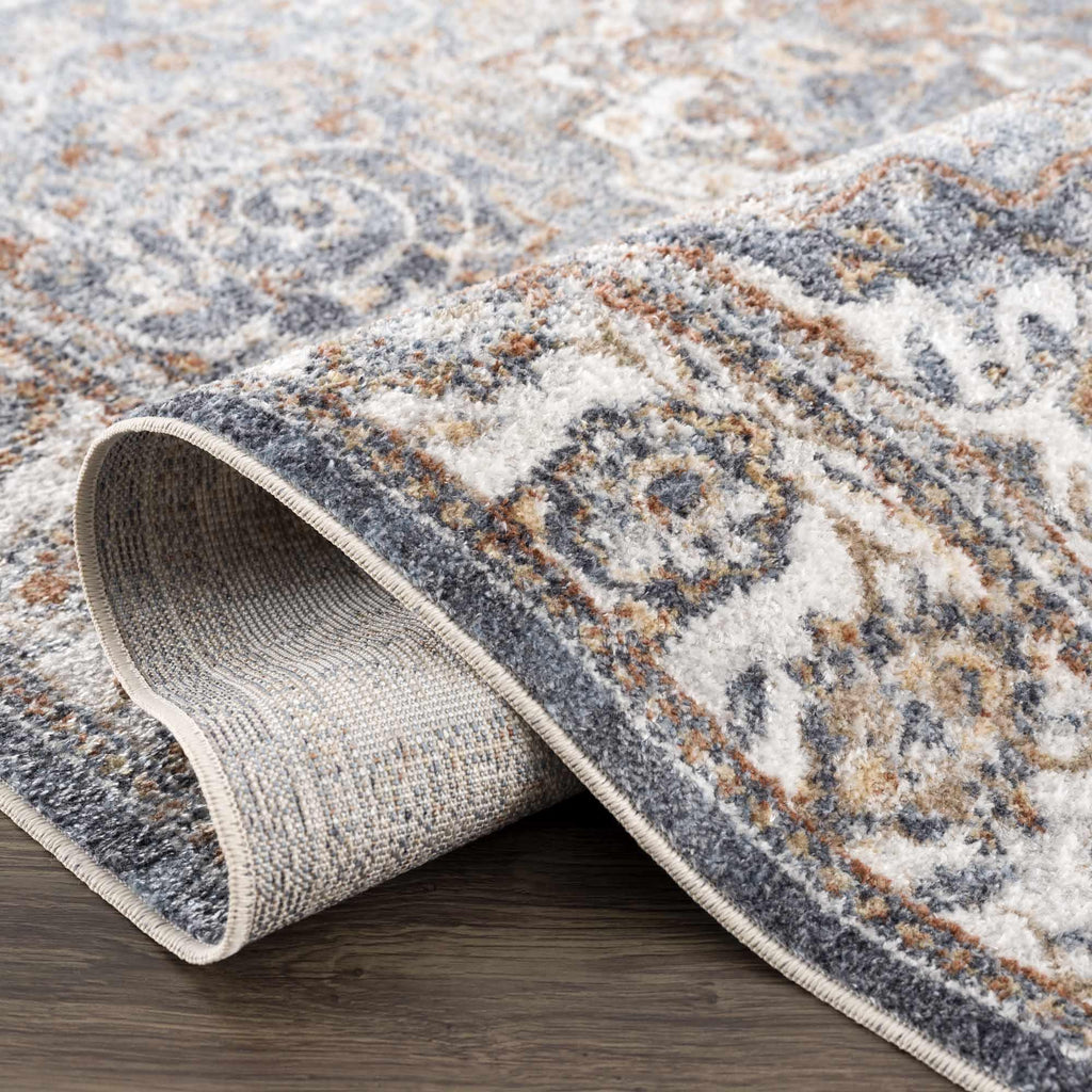 Aurum Blue & Beige Washable Area Rug Hauteloom