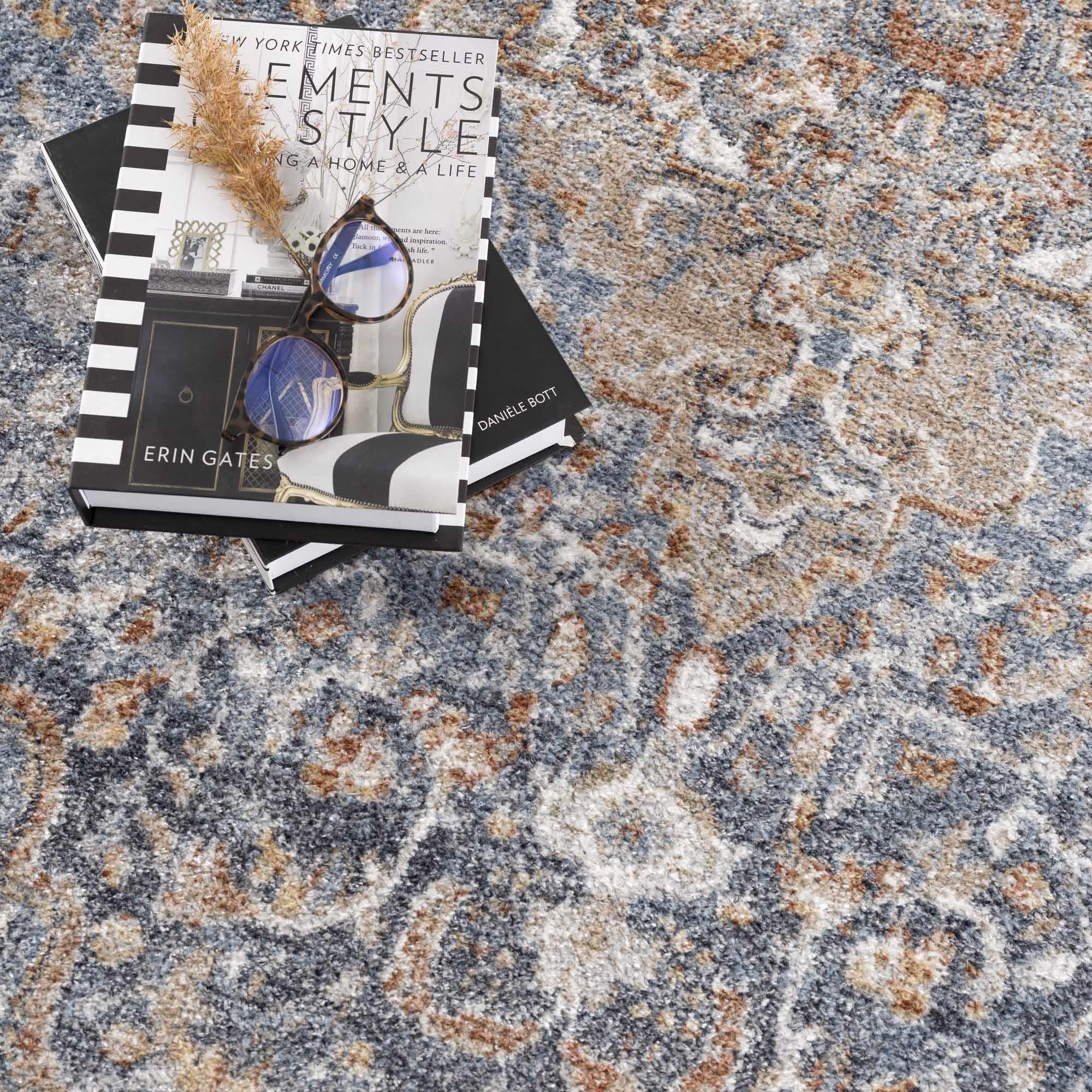 Aurum Blue & Beige Washable Area Rug Hauteloom