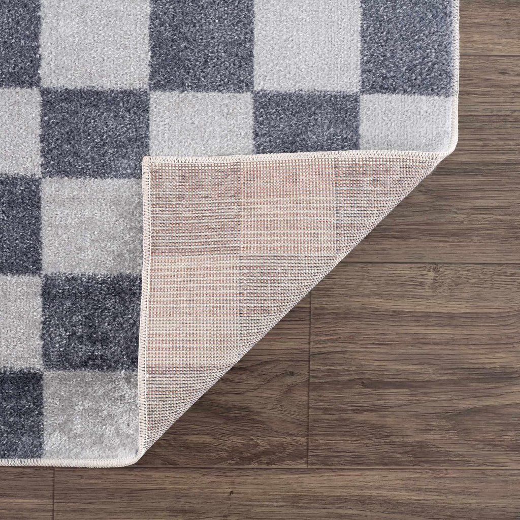 Alie Gray Checkered Washable Area Rug Hauteloom