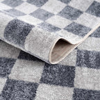 Alie Gray Checkered Washable Area Rug Hauteloom