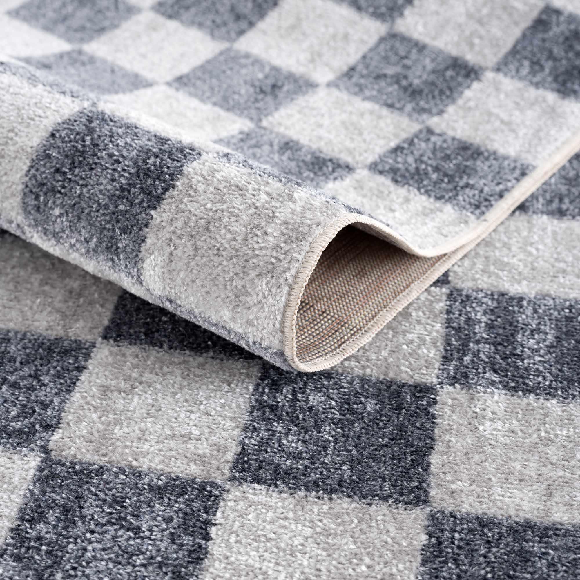 Alie Gray Checkered Washable Area Rug Hauteloom