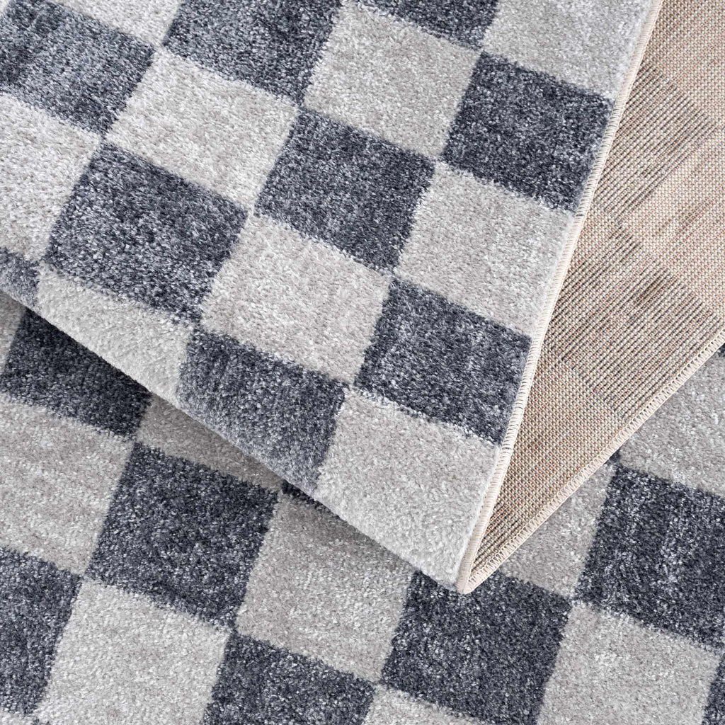 Alie Gray Checkered Washable Area Rug Hauteloom