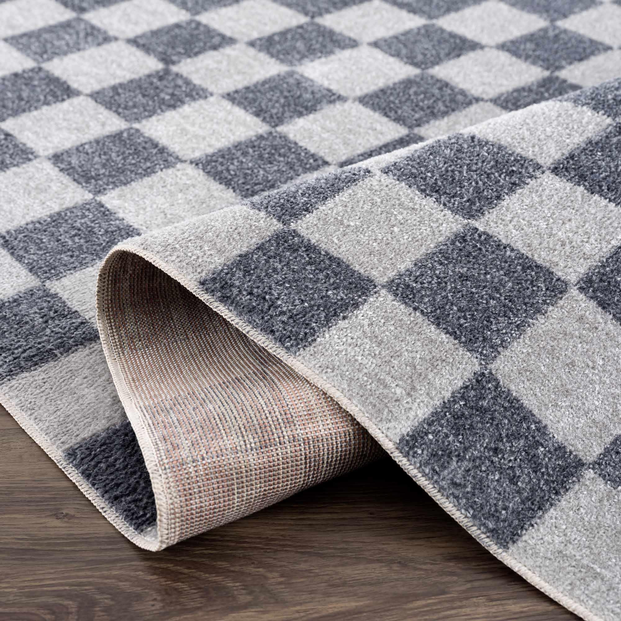 Alie Gray Checkered Washable Area Rug Hauteloom
