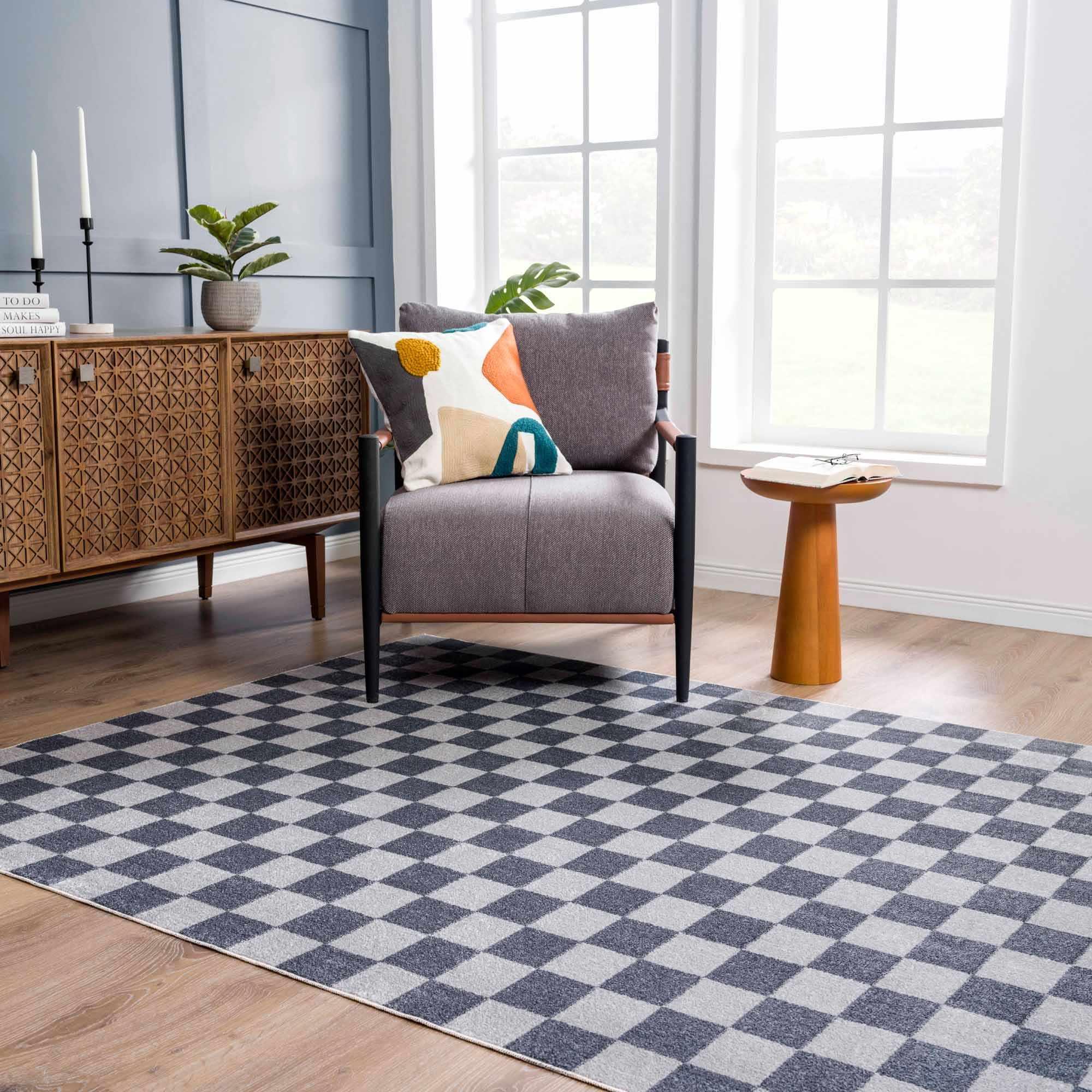 Alie Gray Checkered Washable Area Rug Hauteloom
