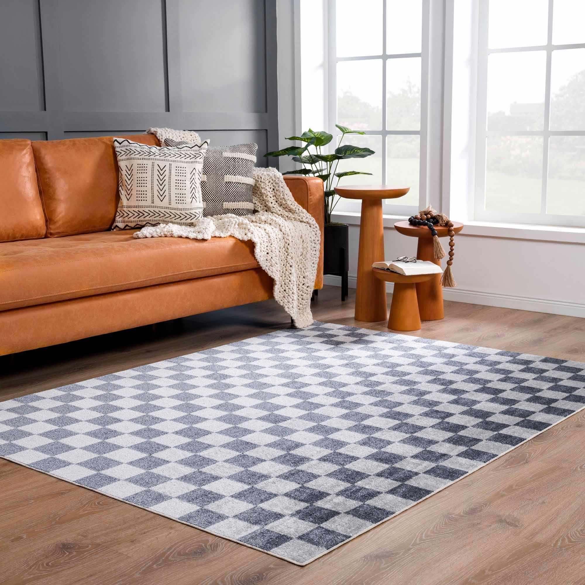 Alie Gray Checkered Washable Area Rug Hauteloom