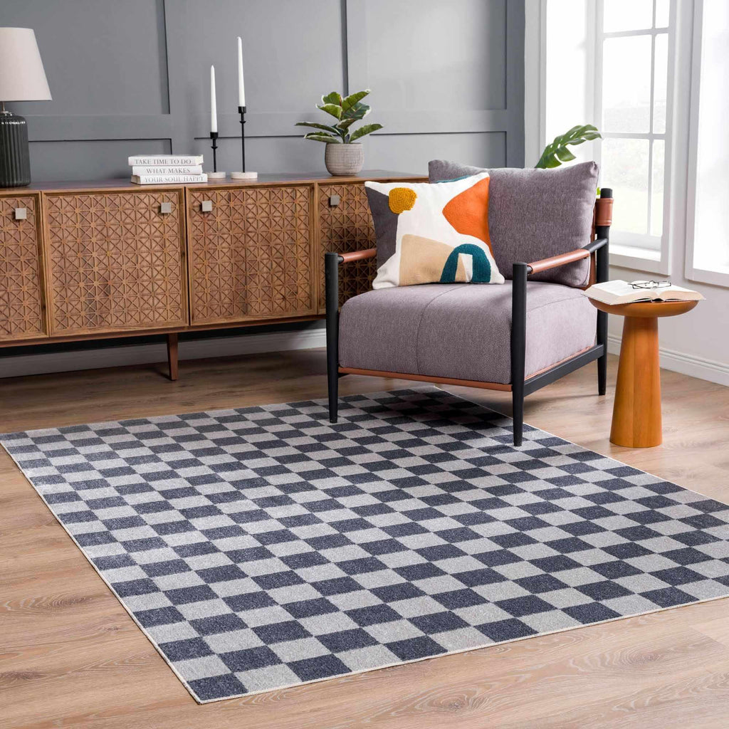 Alie Gray Checkered Washable Area Rug Hauteloom