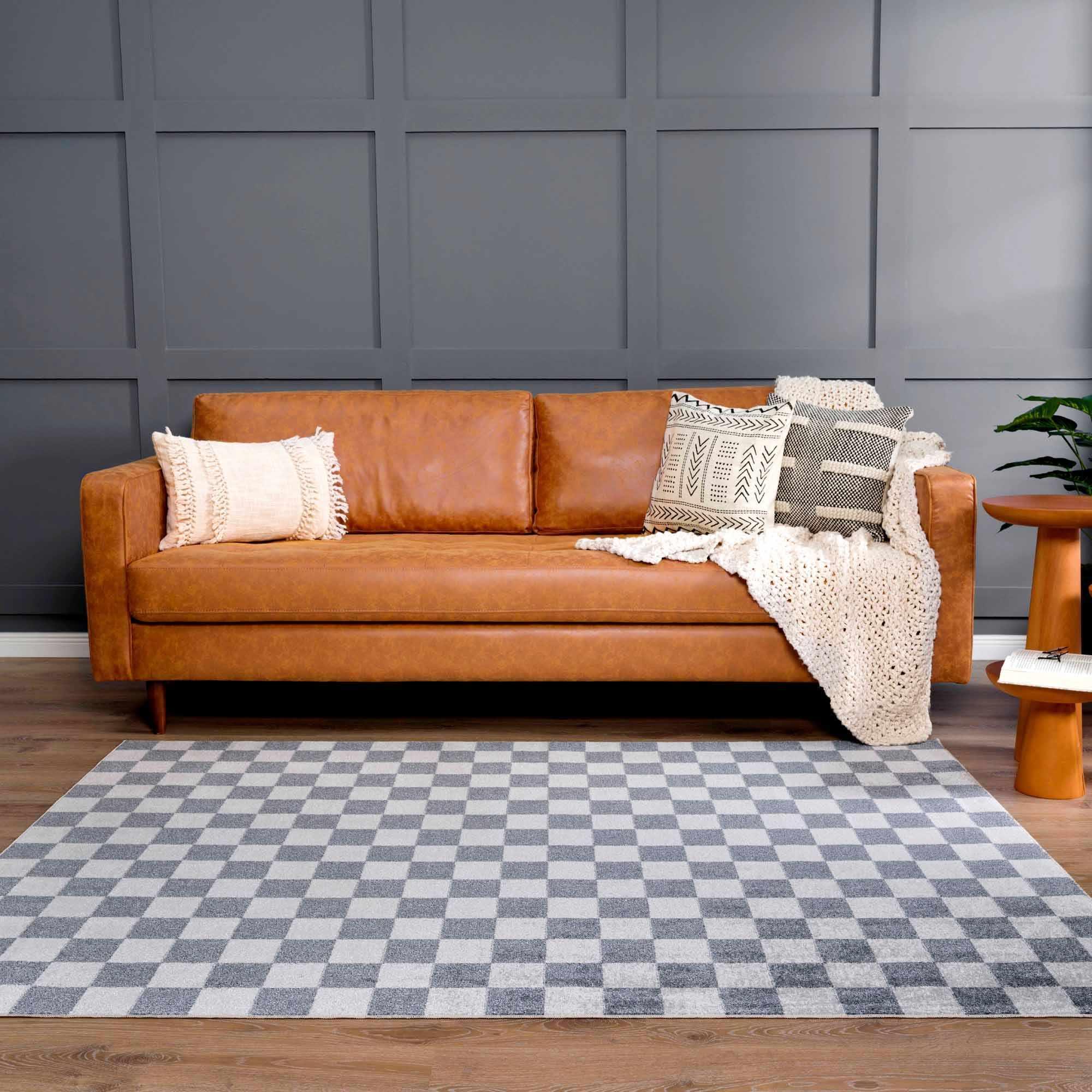 Alie Gray Checkered Washable Area Rug Hauteloom