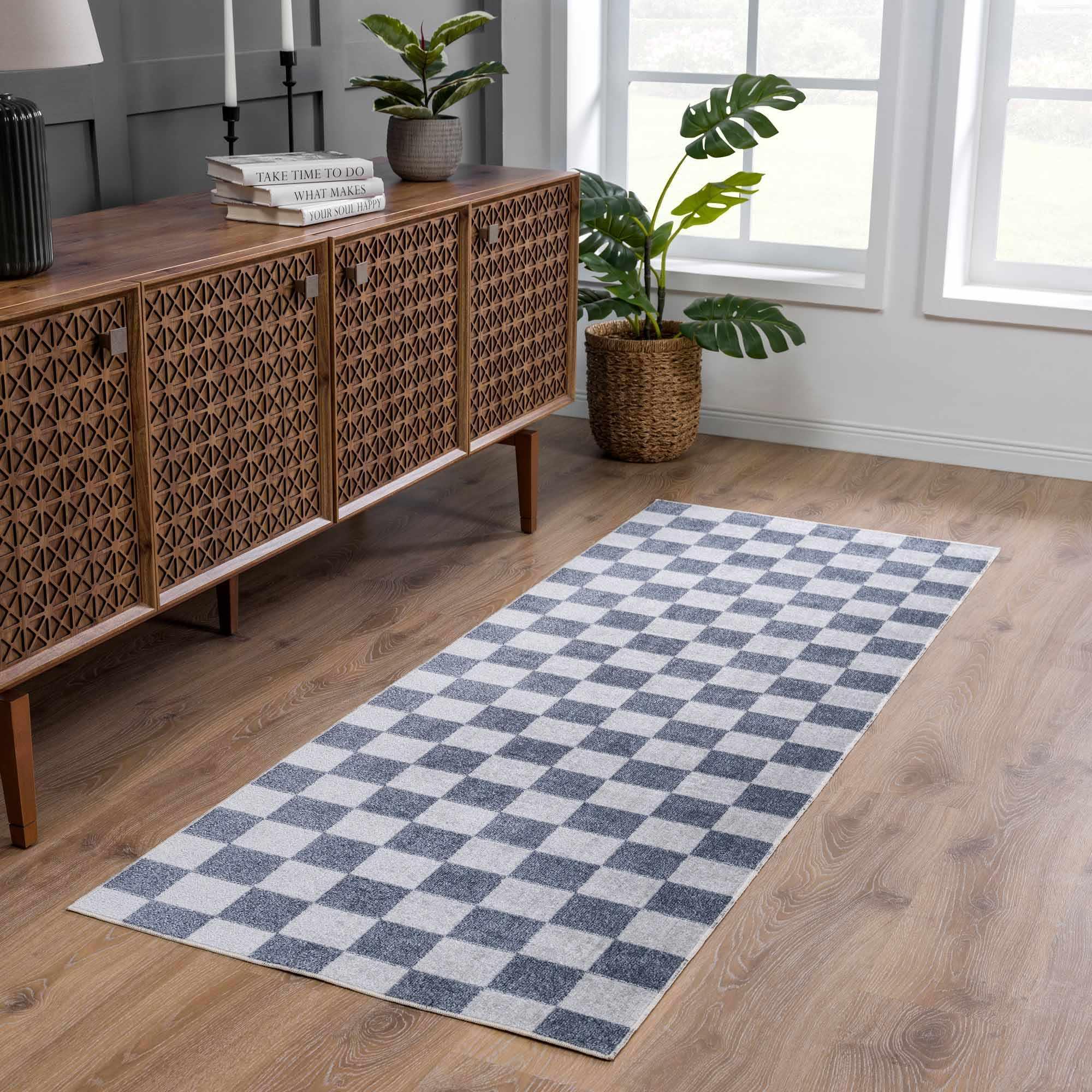 Alie Gray Checkered Washable Area Rug Hauteloom