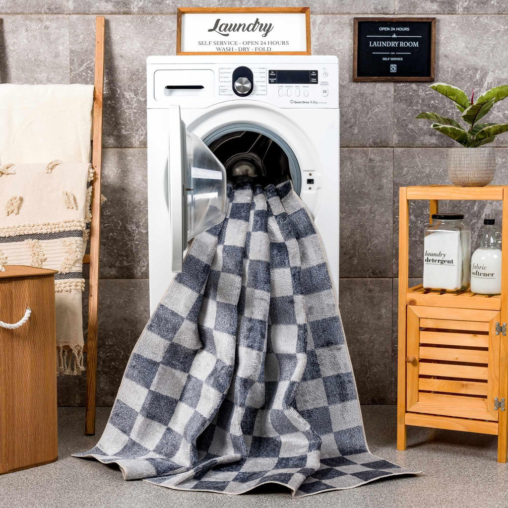 Alie Gray Checkered Washable Area Rug Hauteloom