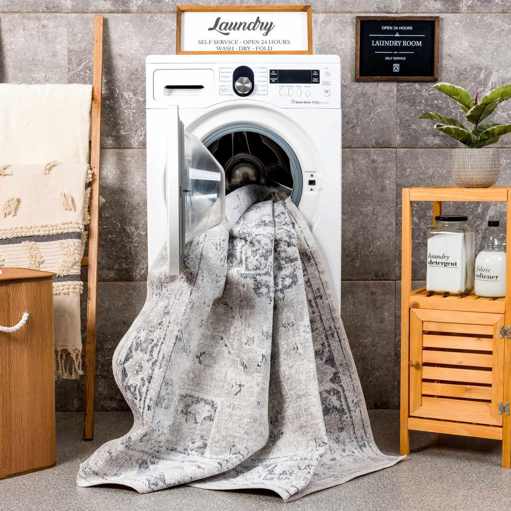 Akram Cream & Antrasit Washable Area Rug Hauteloom