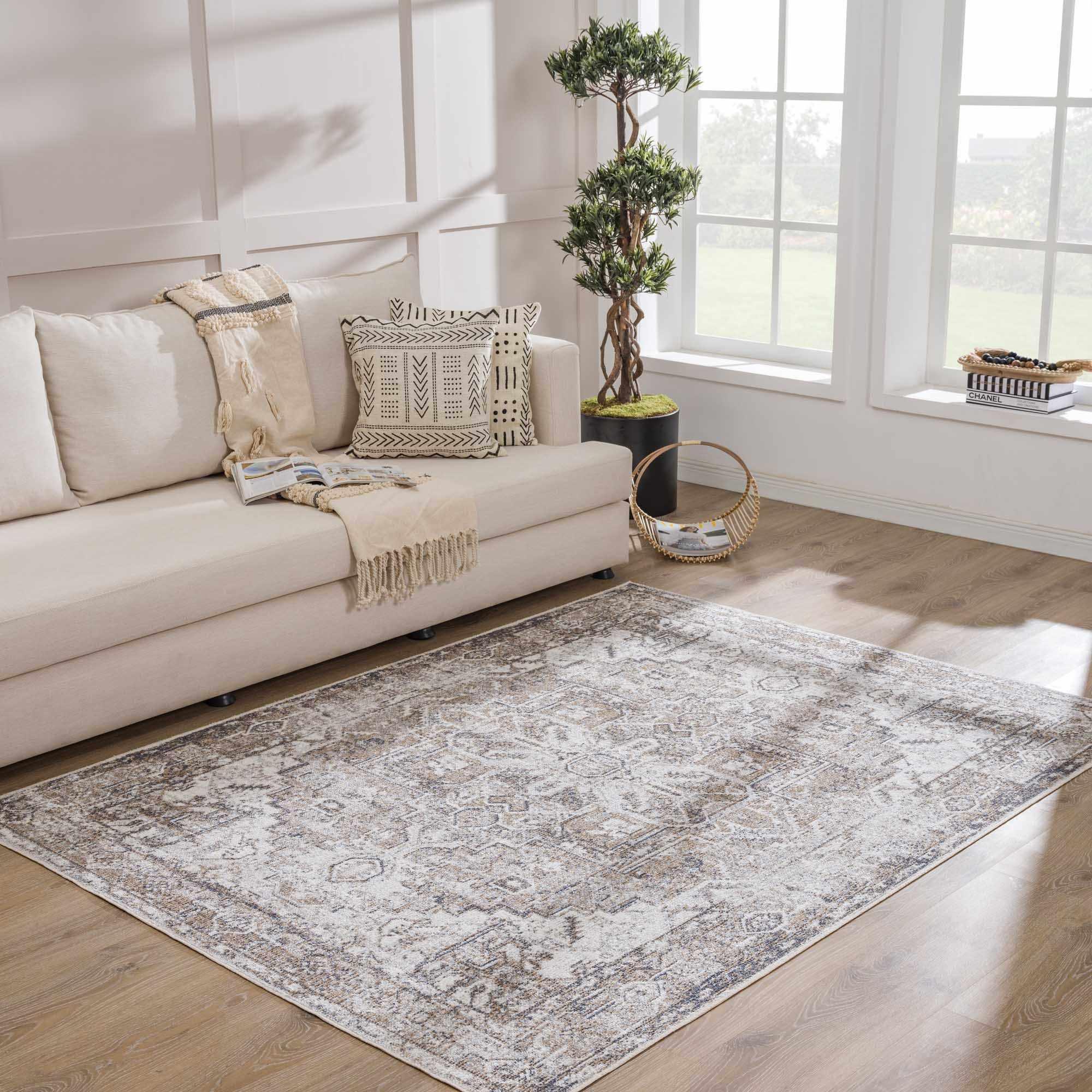 Blue Brown Hera Washable area rug Hauteloom