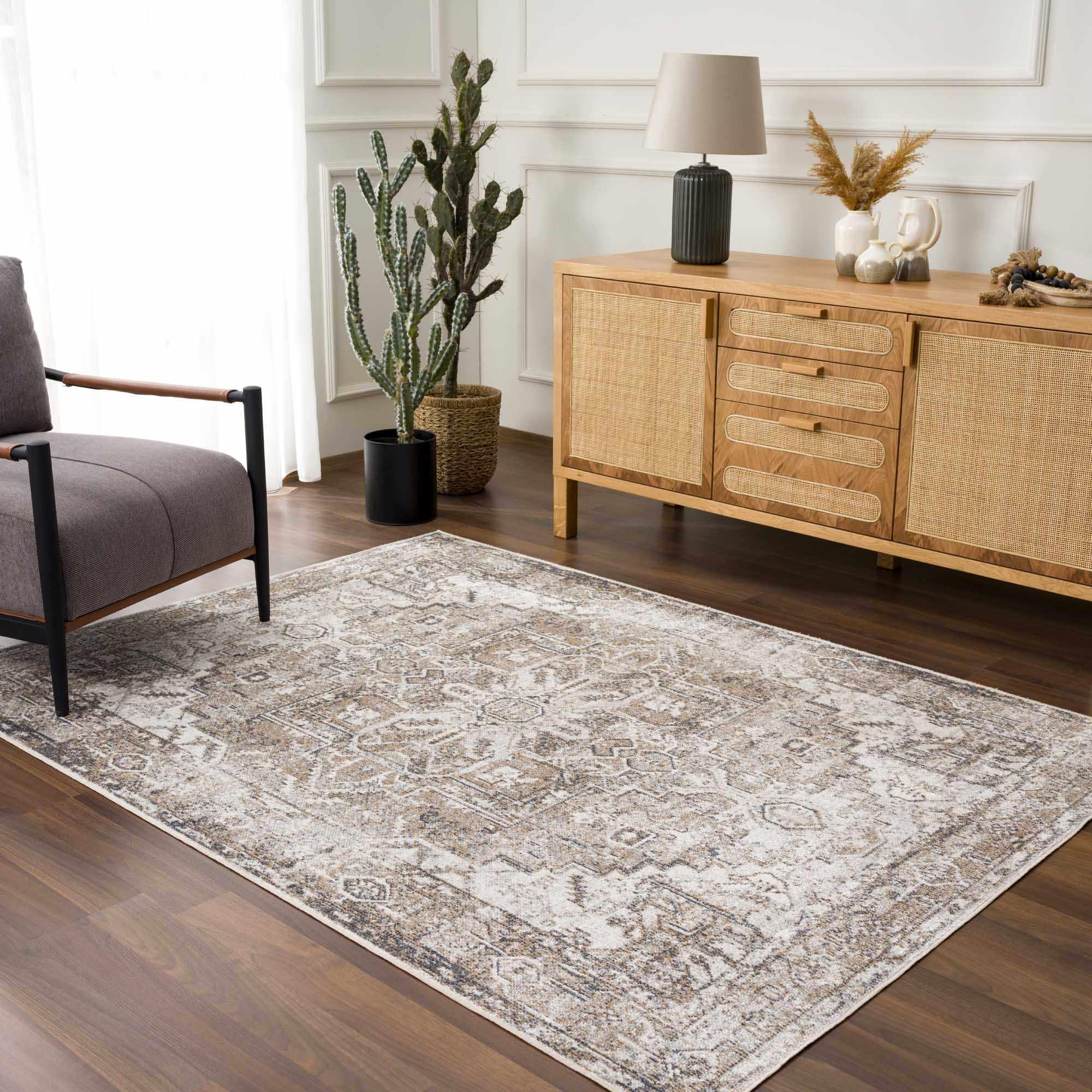 Blue Brown Hera Washable area rug Hauteloom