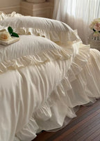 Lacey Lace Ruffle Washed Cotton Bedding Set / Blue Ever Lasting