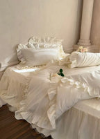 Lacey Lace Ruffle Washed Cotton Bedding Set / Blue Ever Lasting