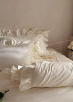 Lacey Lace Ruffle Washed Cotton Bedding Set / Blue Ever Lasting