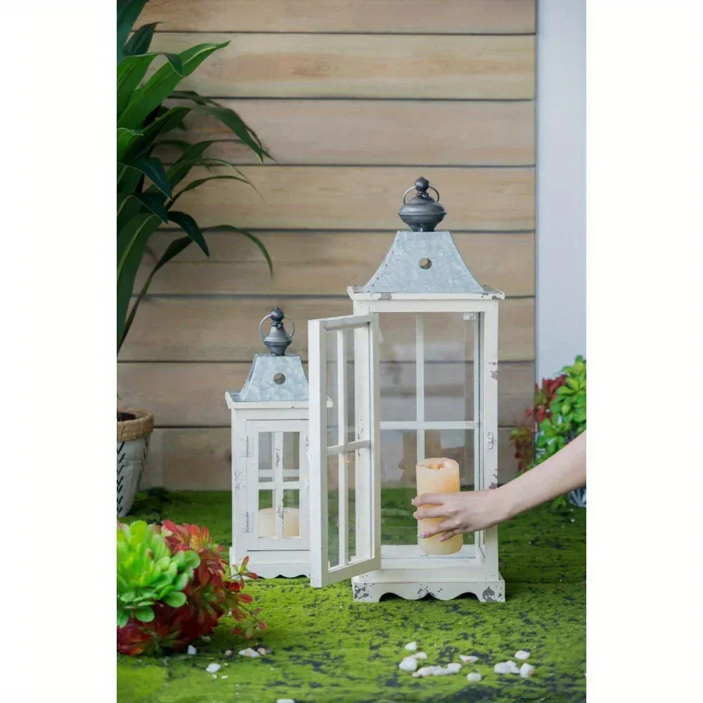 Wooden Candle Lantern - Outdoor Glass Garden Decor. - House Of Avana