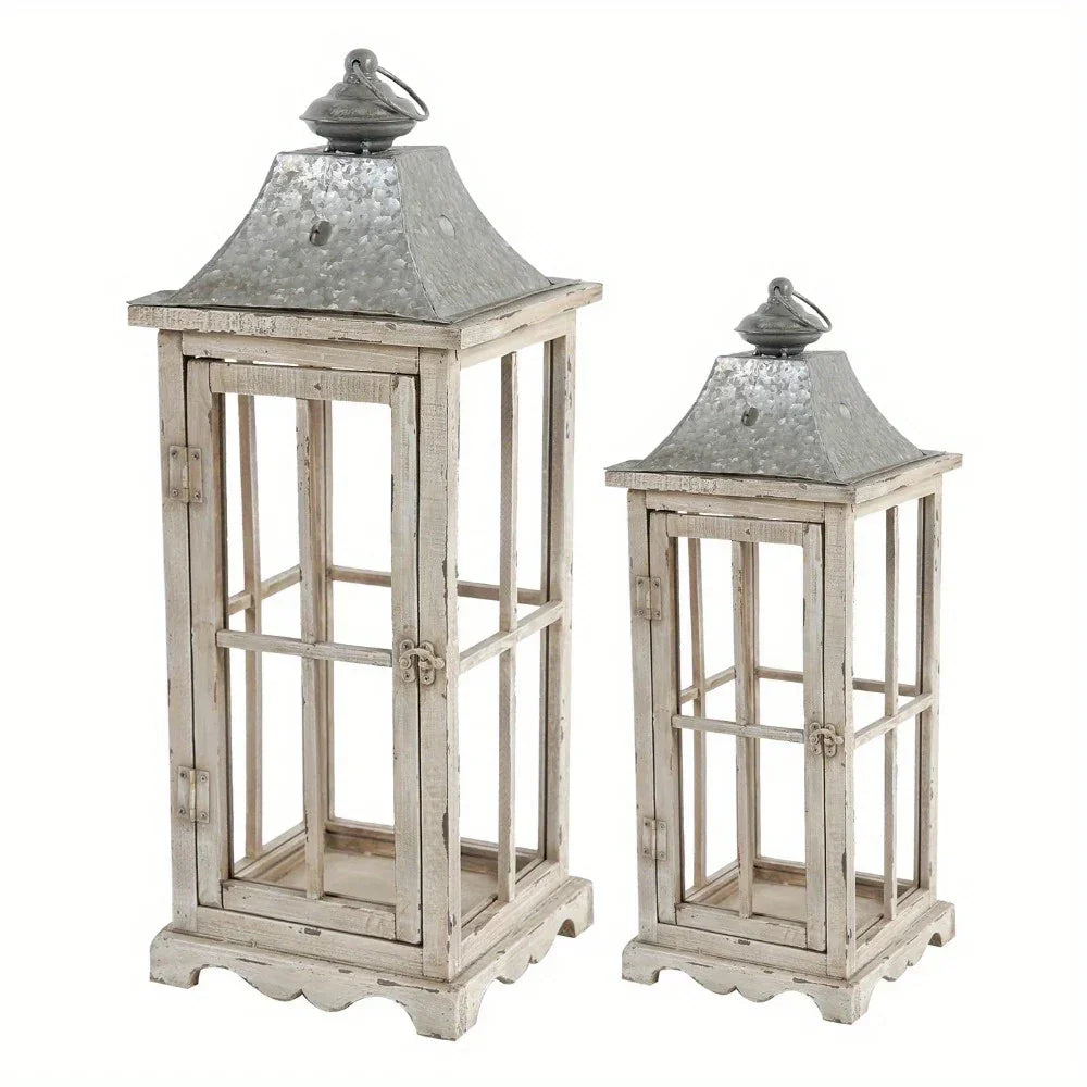 Wooden Candle Lantern - Outdoor Glass Garden Decor. - House Of Avana