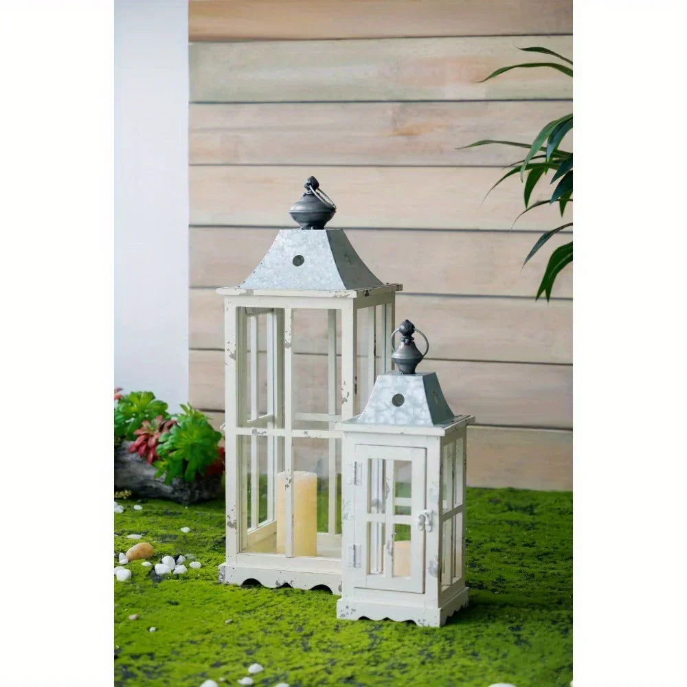 Wooden Candle Lantern - Outdoor Glass Garden Decor. - House Of Avana