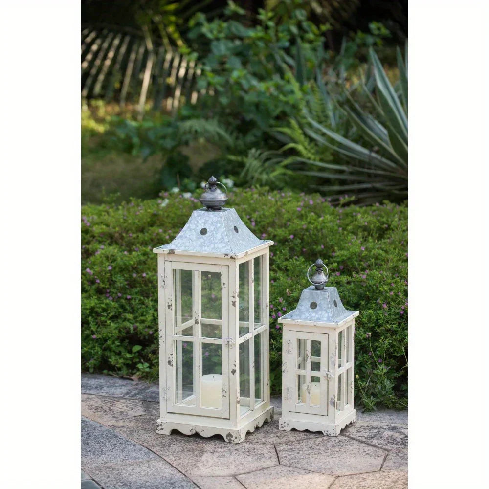 Wooden Candle Lantern - Outdoor Glass Garden Decor. - House Of Avana