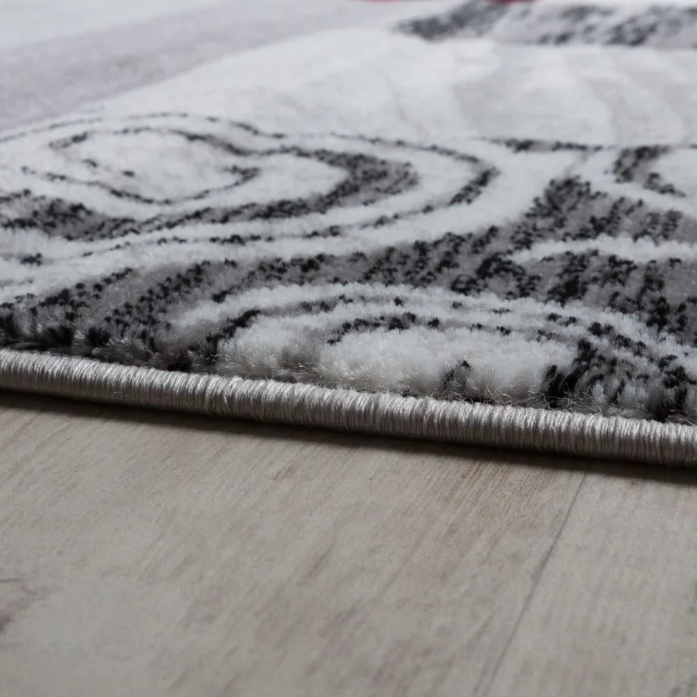 Large Rug Interior Floral Pattern Mottled Light Grey Red, back view - House Of Avana