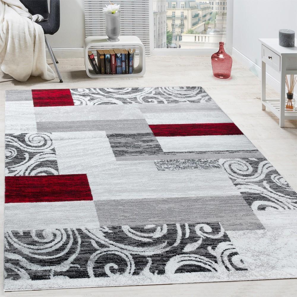 Large Rug Interior Floral Pattern Mottled Light Grey Red, front view - House Of Avana