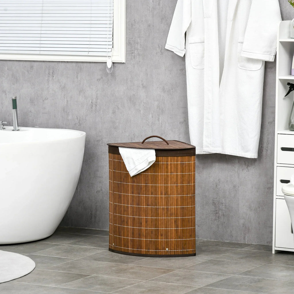 Bamboo Laundry Basket with Lid, Litres Laundry Hamper with Removable Washable Lining, Corner Washing... - House Of Avana