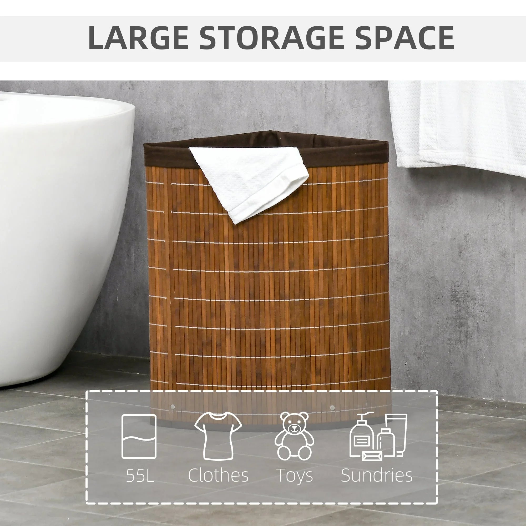 Bamboo Laundry Basket with Lid, Litres Laundry Hamper with Removable Washable Lining, Corner Washing... - House Of Avana