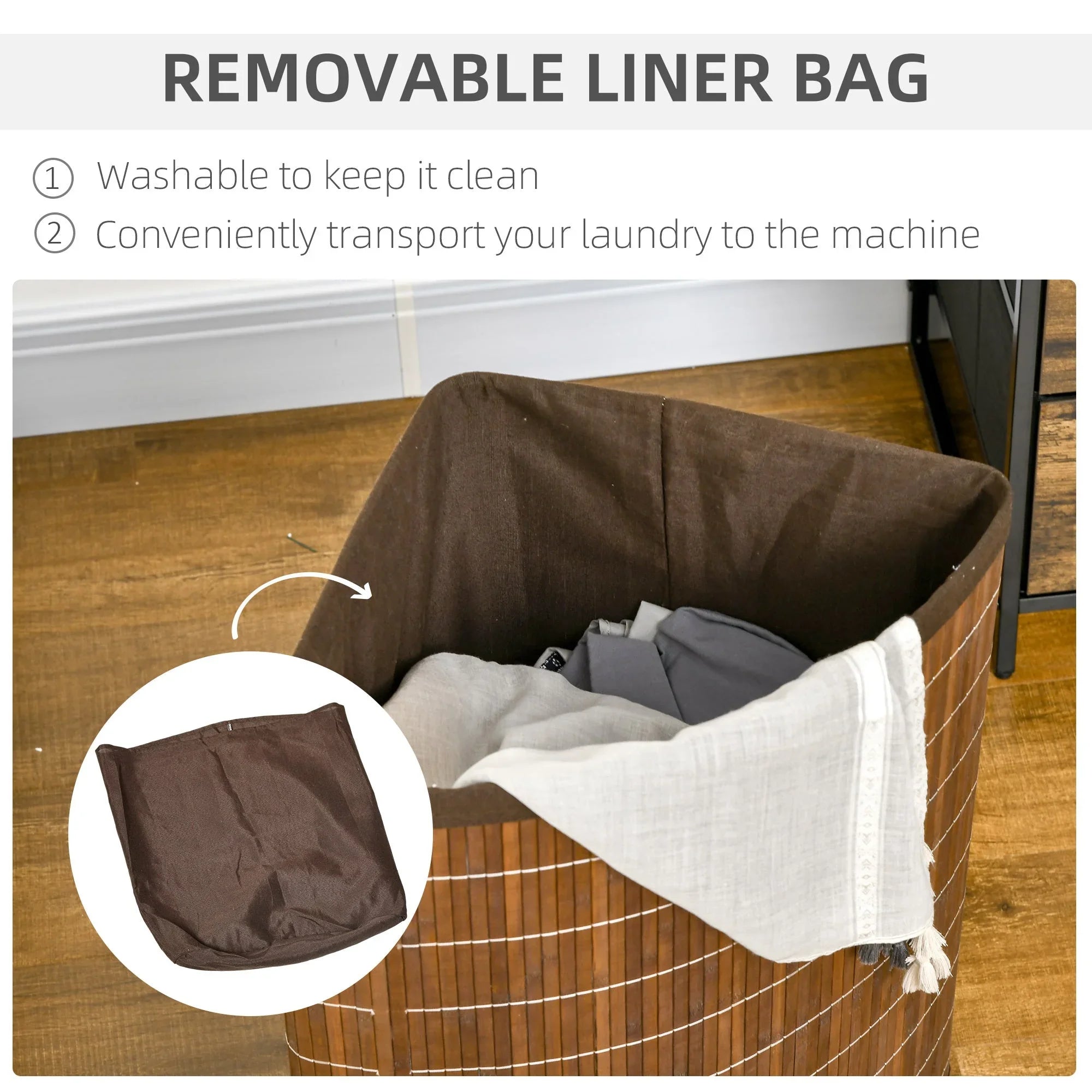 Bamboo Laundry Basket with Lid, Litres Laundry Hamper with Removable Washable Lining, Corner Washing... - House Of Avana