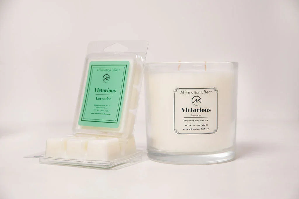 Lavender "victorious" Affirmation Candle - 17.5 Oz, back view - House Of Avana