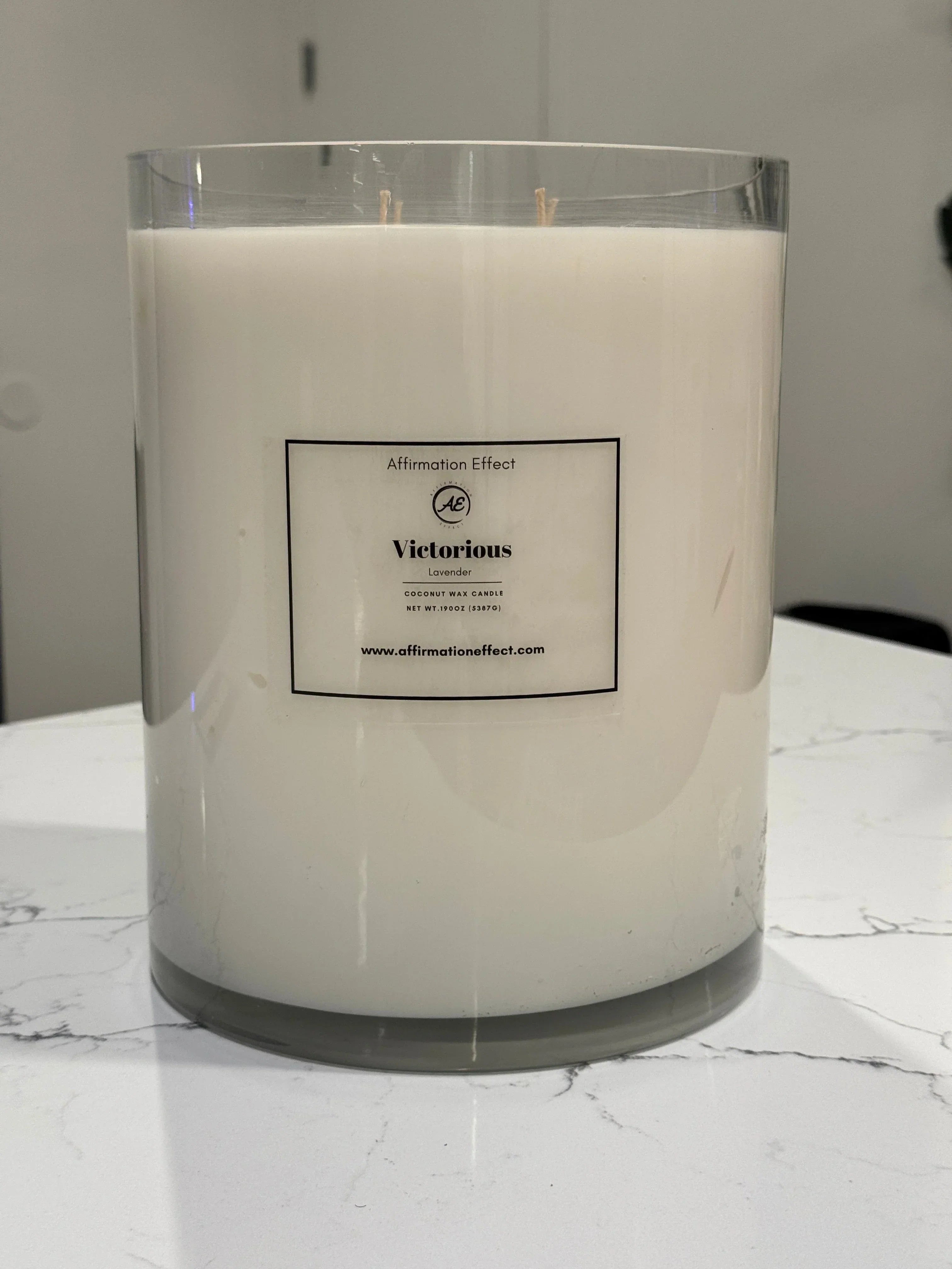 Lavender "victorious" Affirmation Candle - Oz (made to Order), back view - House Of Avana