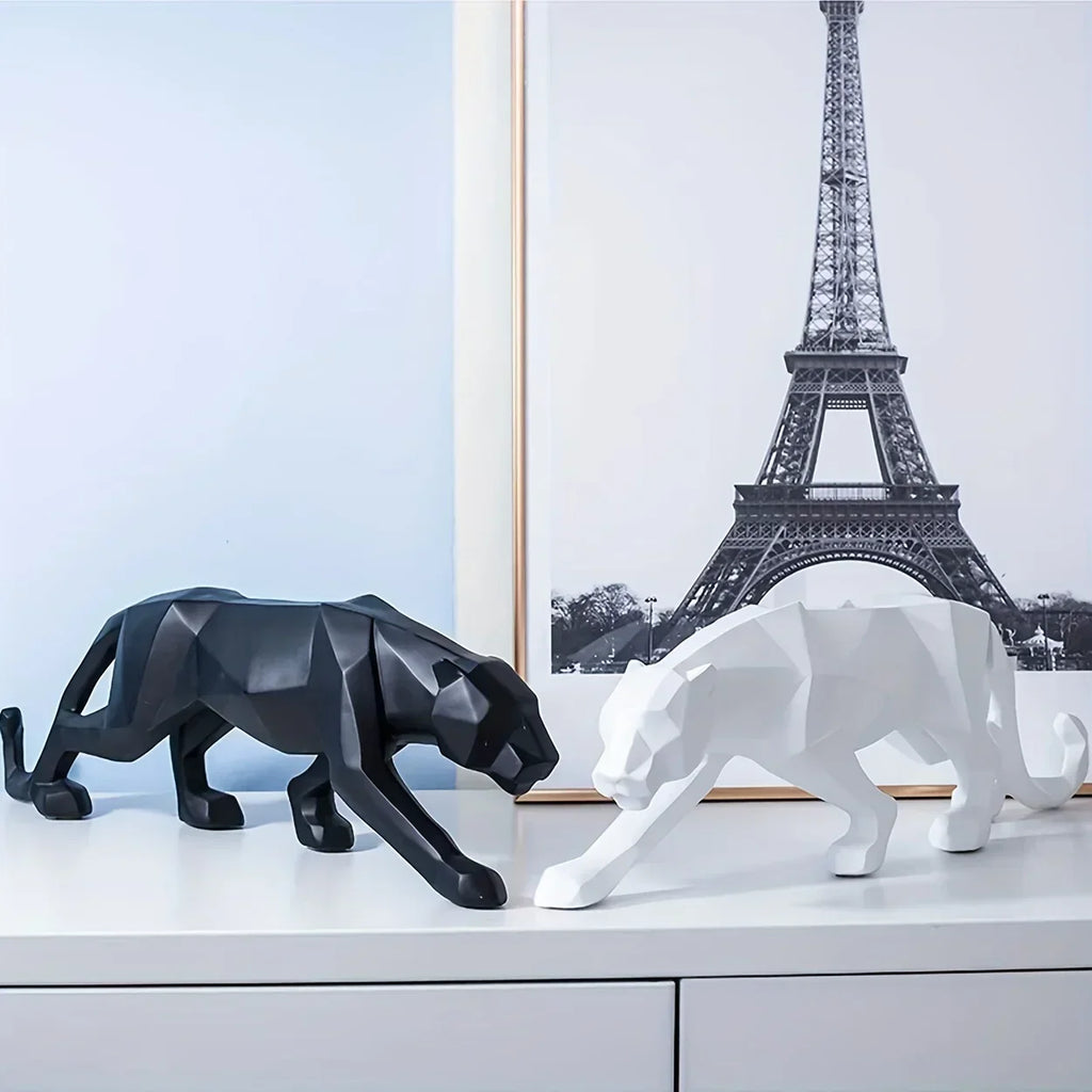 Large Abstract Leopard Panther Sculpture - Handcrafted Resin Statue with Intricate Details - Modern Indoor Living Room Decoration, Unique Animal Figurine for Home Decor - House Of Avana
