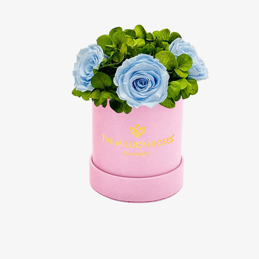 Basic Light Pink Suede Garden Box | Light Blue Roses The Million Roses